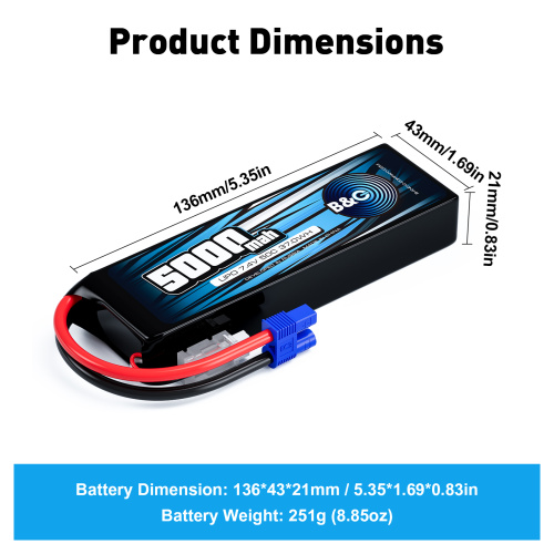 Аккумулятор Li-po B&C 5000 MAH 7.4v (2s), 50C, EC3, Soft case фото 2