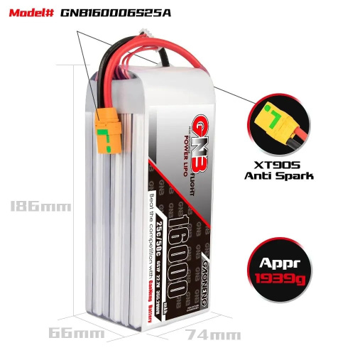 Аккумулятор Li-po Gaoneng GNB 16000mah 6S1P 22.2V 25C 66x74x186mm фото 4