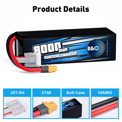 Аккумулятор Li-po B&C 8000 MAH 22.2V (6s) 90C, XT60, Soft case (для FPV дронов) фото 3