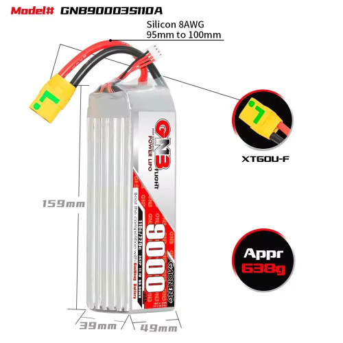 Аккумулятор Li-po GNB 9000mah 3S2P 11.1V 110C 39x49x159mm XT60 фото 5