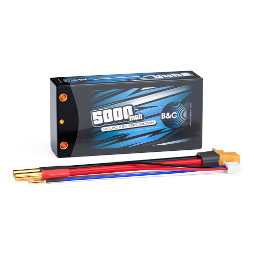 Аккумулятор Li-po B&C 5000 MAH 7.6v (2s HV) 120c, 4мм + XT60 (Short pack) Hardcase