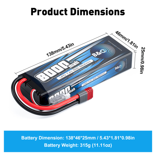 Аккумулятор Li-po B&C 8000 MAH 7.4v (2s), 50C, T-Plug, Hardcase фото 2