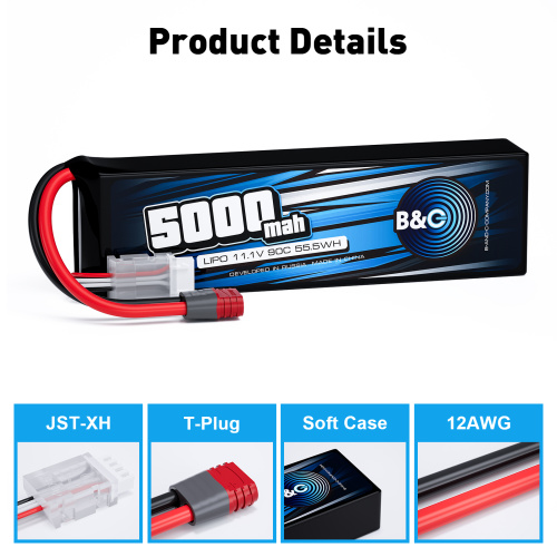 Аккумулятор Li-po B&C 5000 MAH 11.1V (3s) 90C, T-Plug, Soft case фото 3