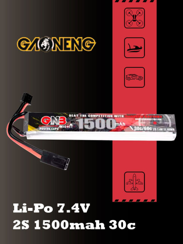 Аккумулятор для страйкбола Li-po Gaoneng GNB 1500MAH 2S1P 7.4V 30C 13x21x128mm Mini Tamiya