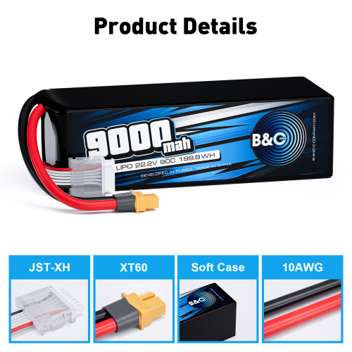 Аккумулятор Li-po B&C 9000 MAH 22.2V (6s) 90C, XT60, Soft case (для FPV дронов) фото 3