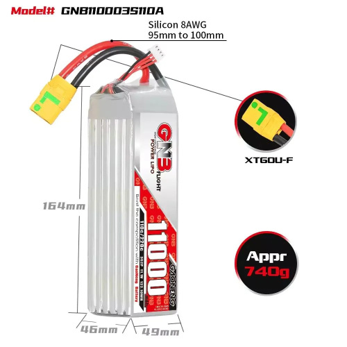 Аккумулятор Li-po Gaoneng GNB 11000mah 3S2P 11.1V 110C 46x49x164mm XT60 фото 5