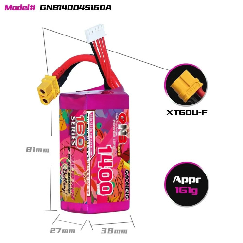 Аккумулятор Li-po Gaoneng GNB 1400mah 4S1P 14.8V 160C 27x38x81mm фото 5