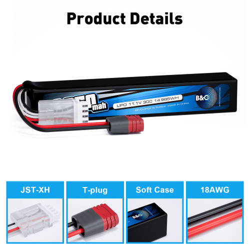 Аккумулятор для страйкбола Li-po B&C 1350 MAH 11.1V (3s) 30C, T-plug, Soft case фото 3