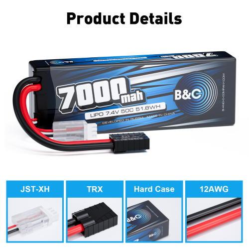 Аккумулятор Li-po B&C 7000 MAH 7.4v (2s), 50C, TRX, Hardcase фото 3