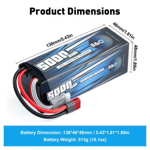 Аккумулятор Li-po B&C 5000 MAH 14.8v (4s) 50C, T-Plug, Hard case фото 2