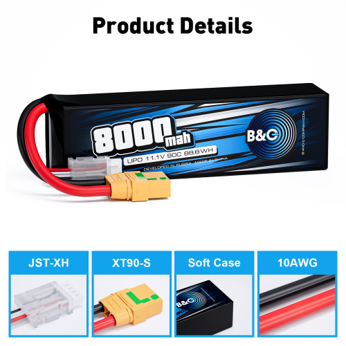 Аккумулятор Li-po B&C 8000 MAH 11.1V (3s) 90C, XT90, Soft case фото 3