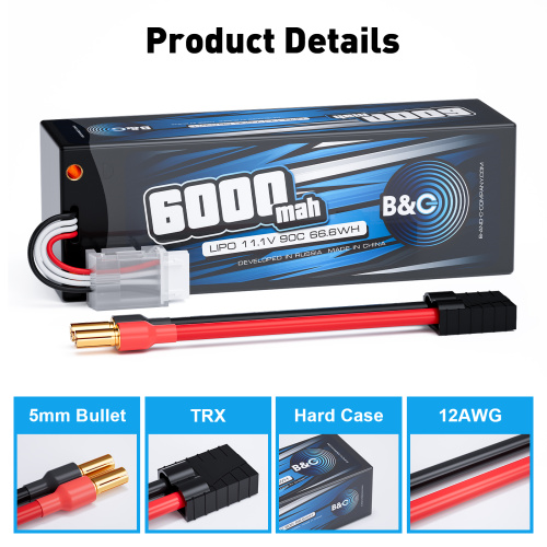 Аккумулятор Li-po B&C 6000 MAH 11.1v (3s) 90C, 5mm + TRX, Hard case фото 3