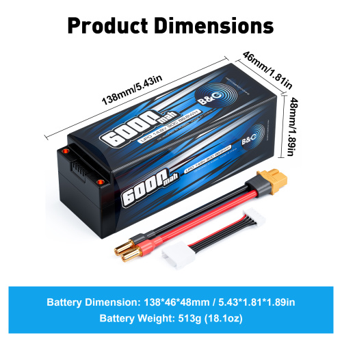 Аккумулятор Li-po B&C 6000 MAH 14.8v (4s) 90C, 5mm + XT60, Hard case фото 2